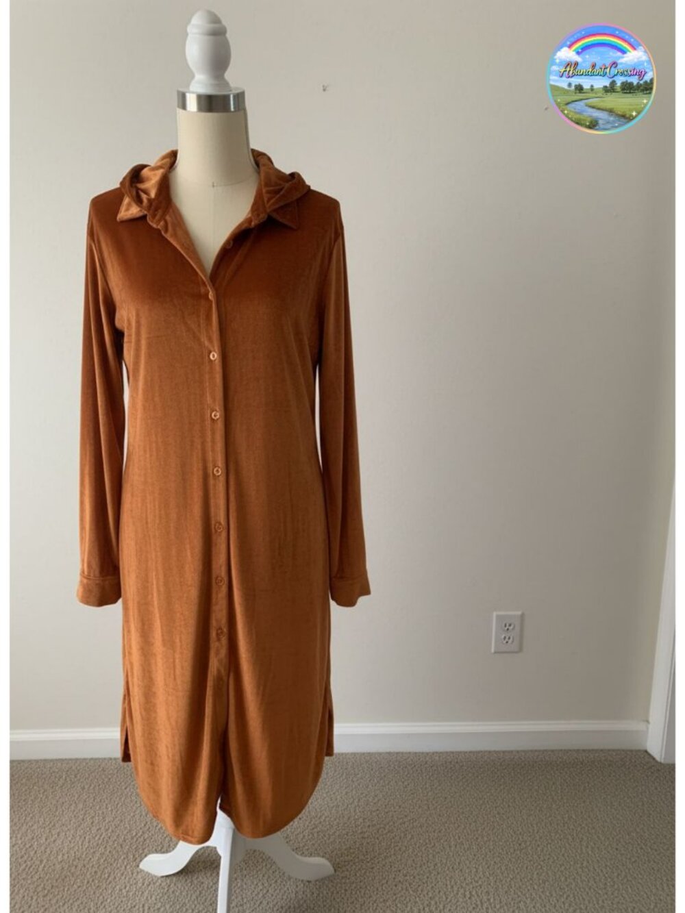 Velvet Button Down Long Sleeve Tunic Mini Dress Swing Fit
